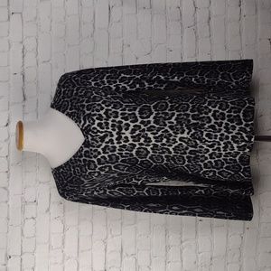 Chico's Black Gray Animal Print Sweater Long Sleeve 2 Large